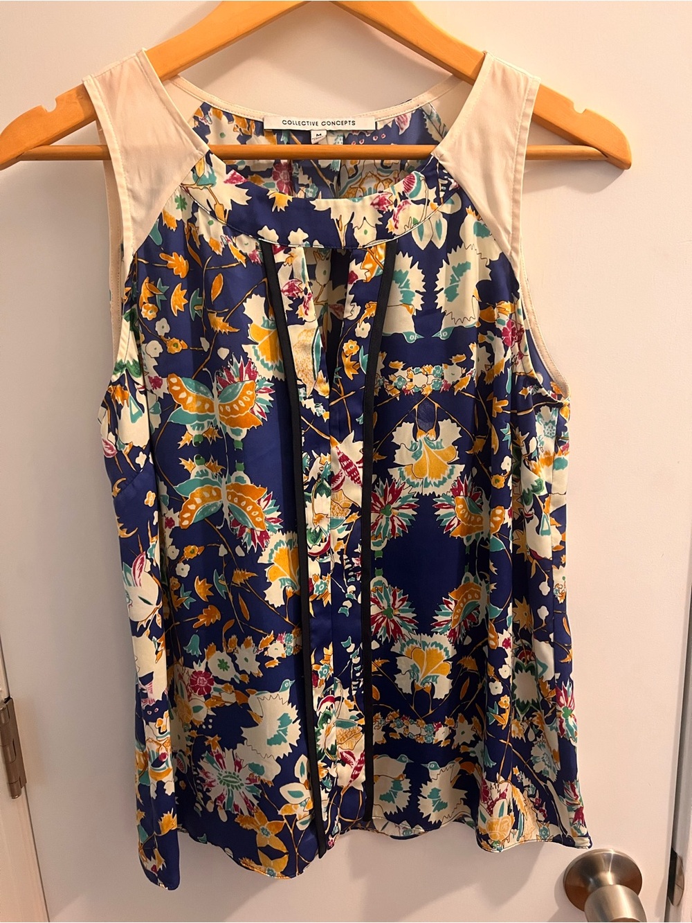 Collective Concepts Navy Floral Sleeveless Tank with Cream Accents